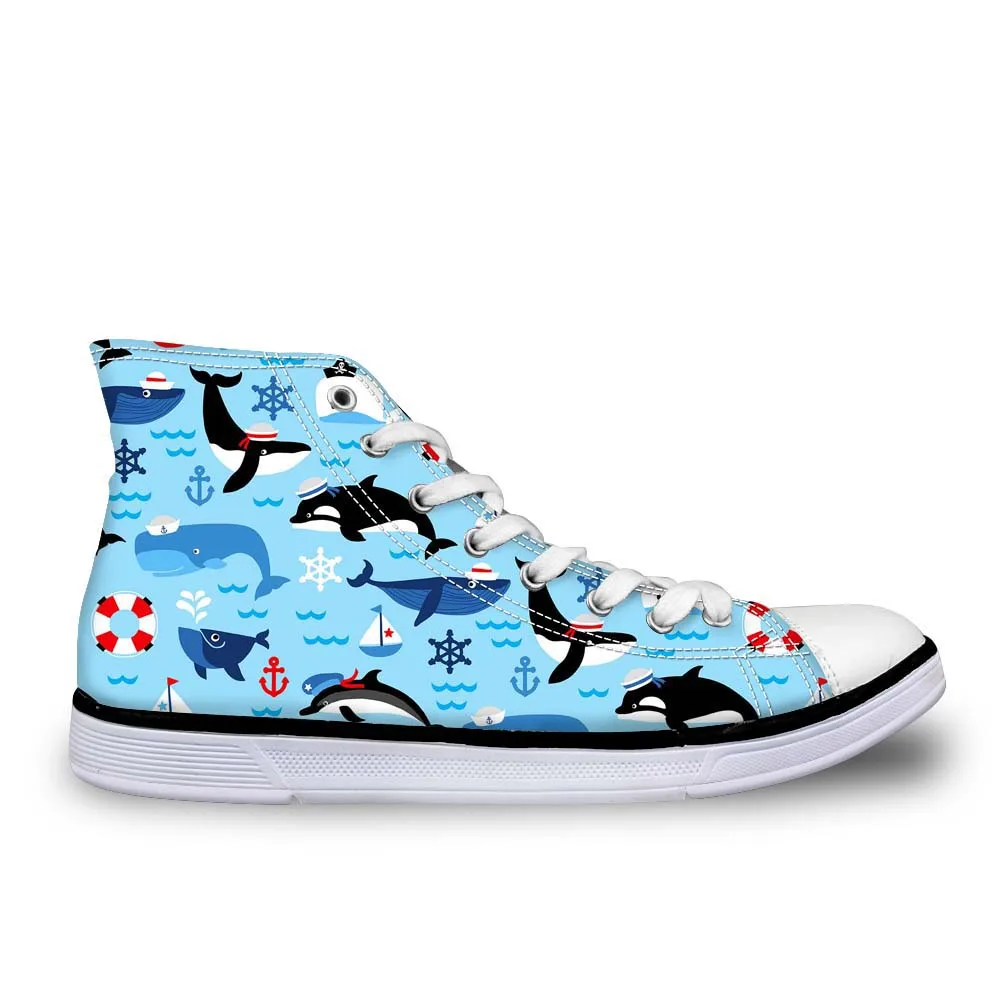 WHEREISART/Милая женская парусиновая обувь с высоким берцем и принтом морских
