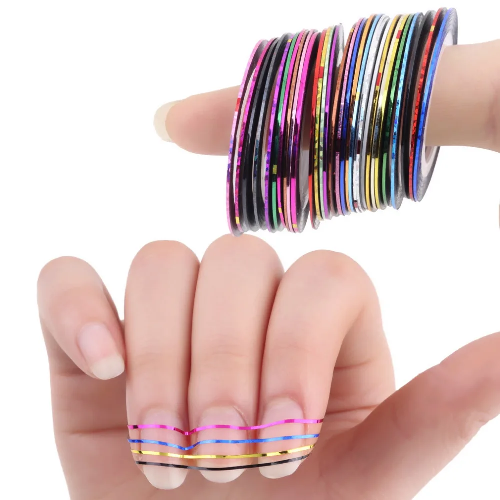 Striping наклейки фольга советы Красочные 30 цветов Красота рулонная лента украшения