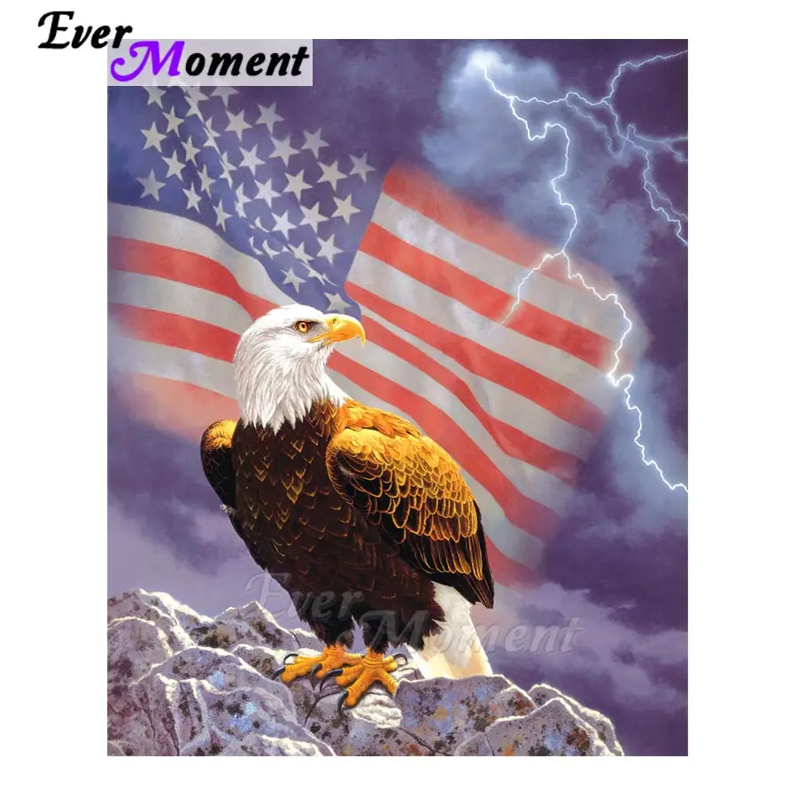 

Ever Moment Diamond Painting US National Flag and Eagle Paint Diamond Animal Full Kits Handmade Gift Needlework Picture ASF1069