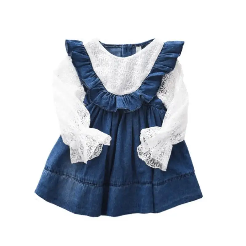 2019 Spring Autumn Long Sleeve Girls Princess Lace Dress Ruffles Baby Toddler Kids Dresses for Girl Child Denim Clothes JW4434 | Детская