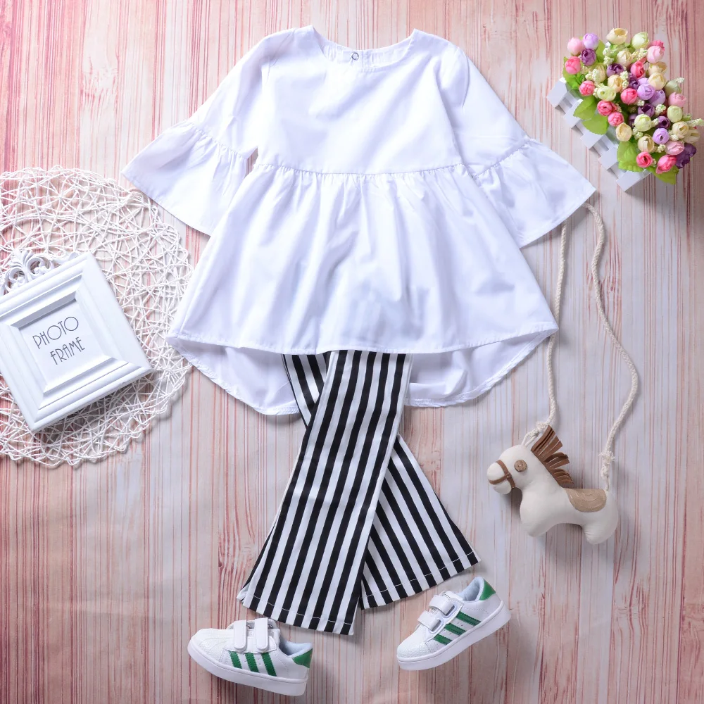 Модный костюм для девочек 2018 года однотонные белые трапециевидные топы с