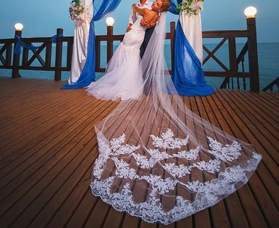 Мода один слой 3 м Длинная фата 2021 Кружева Аппликации Vestido de noiva Brautschleier Свадебная