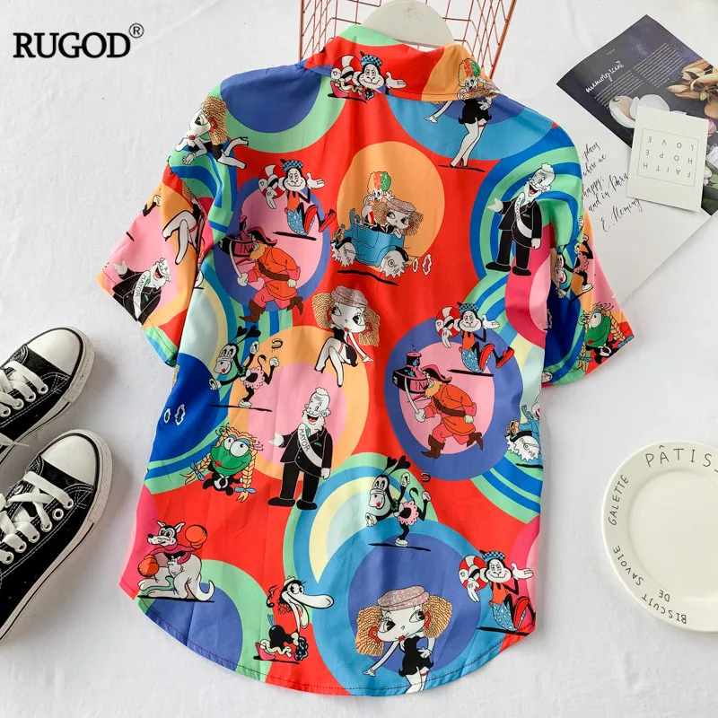RUGOD 2019 новый смешной мультяшный принт футболка женская с отложным воротником