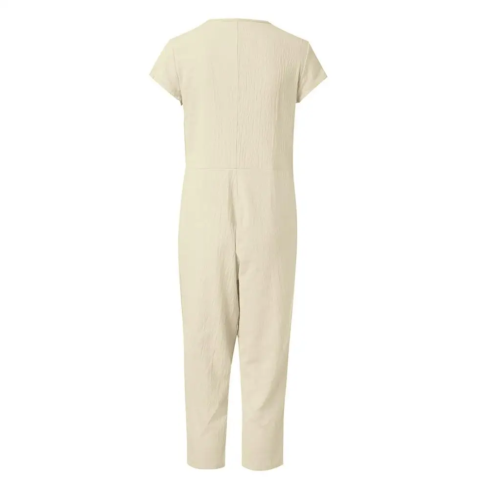 Женские комбинезоны с v-образным вырезом повседневные однотонные короткими