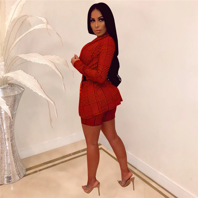 Женские серьги-капельки Adogirl, Женский повседневный комплект из двух предметов, деловой костюм для деловой женщины, приталенное пальто с длинными рукавами и поясом+ шорты, рабочая одежда