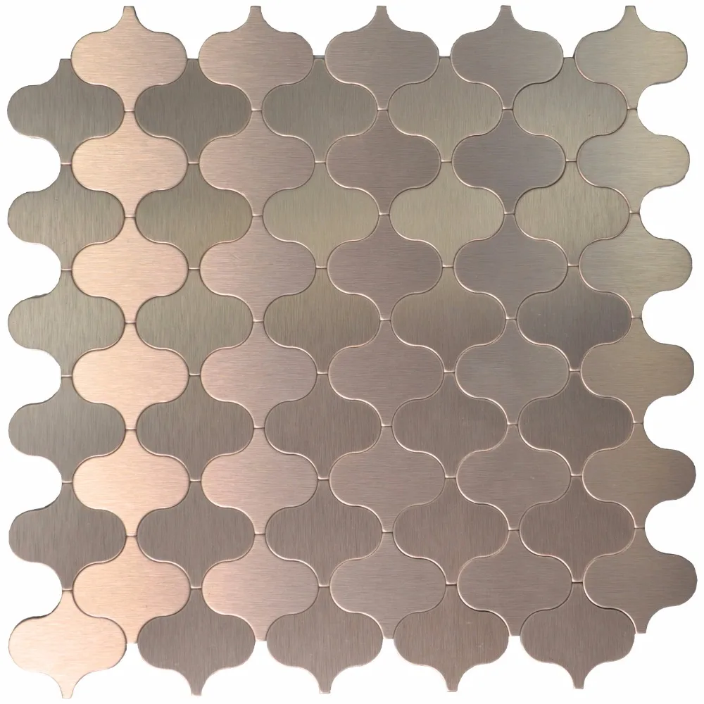 

Peel & Stick Tile Metal Sel adhesive Mosaic Steel Backsplashes for Kitchen Arabesque Bronze Decorative Wall Tiles, 10-Pieces
