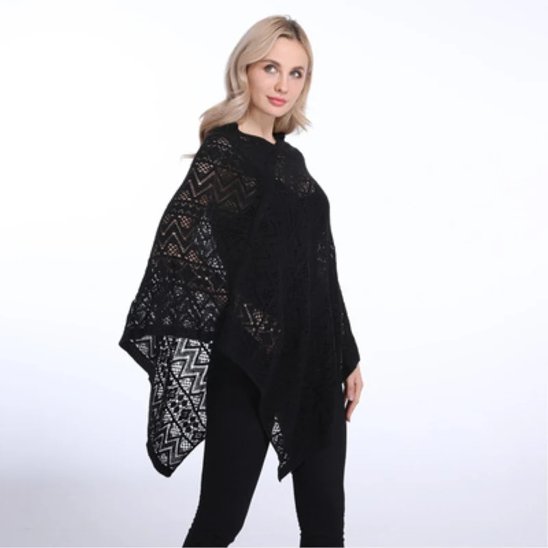 Fashion New Warm Poncho Thin Sweater Women Solid Hollow Out Cardigan Plus Size Pullovers Sweaters Cover Up