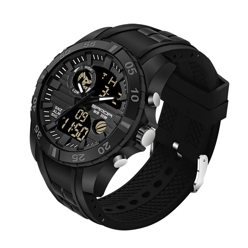 Black black Sanda мужские часы черные спортивные часы светодиодный цифровой 3ATM водонепроницаемые военные часы S Shock мужские часы relogios masculino - Цвет: Black black