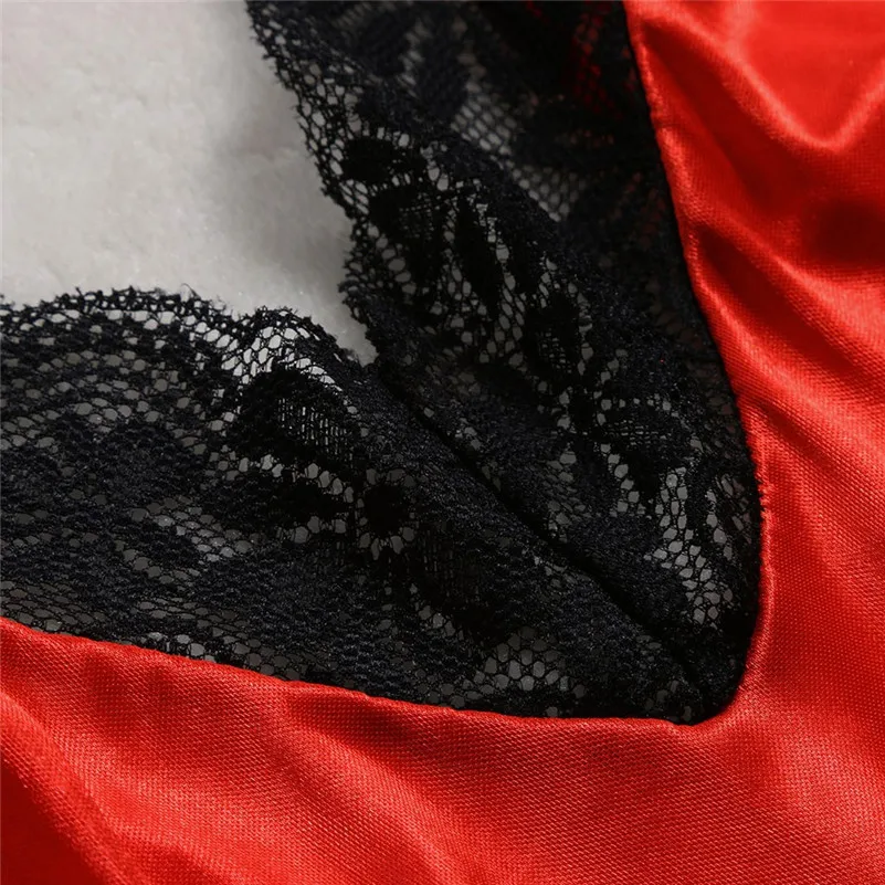 Women Satin Lingerie Bodysuit V-Neck Lace Babydoll Short Mulher De Pijama Mujer Nocturn D4 | Женская одежда