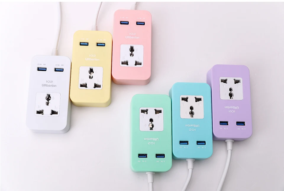 Urbantin 1AC розетки 2 USB выхода мощность полосы цвет Смарт USB гнездо быстрой зарядки с ЕС Австралия Великобритания США адаптер Домашняя электроника