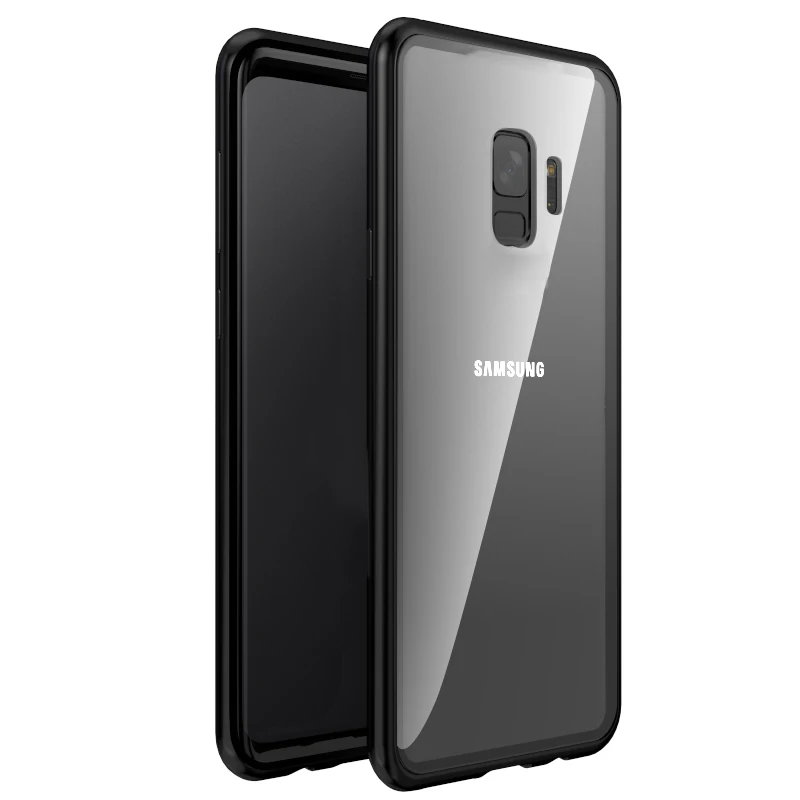 black 360 магнитный чехол для samsung Galaxy s10 плюс Стекло задняя крышка Магнит адсорбции на sansun s9 s8 s10E s 8 9 10 E Filp coque - Цвет: black