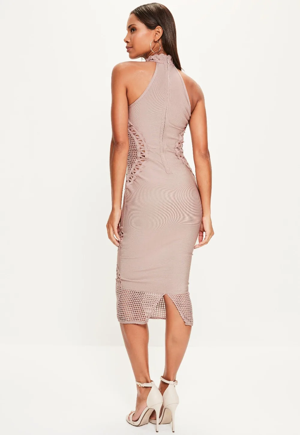 Новое летнее модное сексуальное бежевое белое платье до колен облегающее 2018