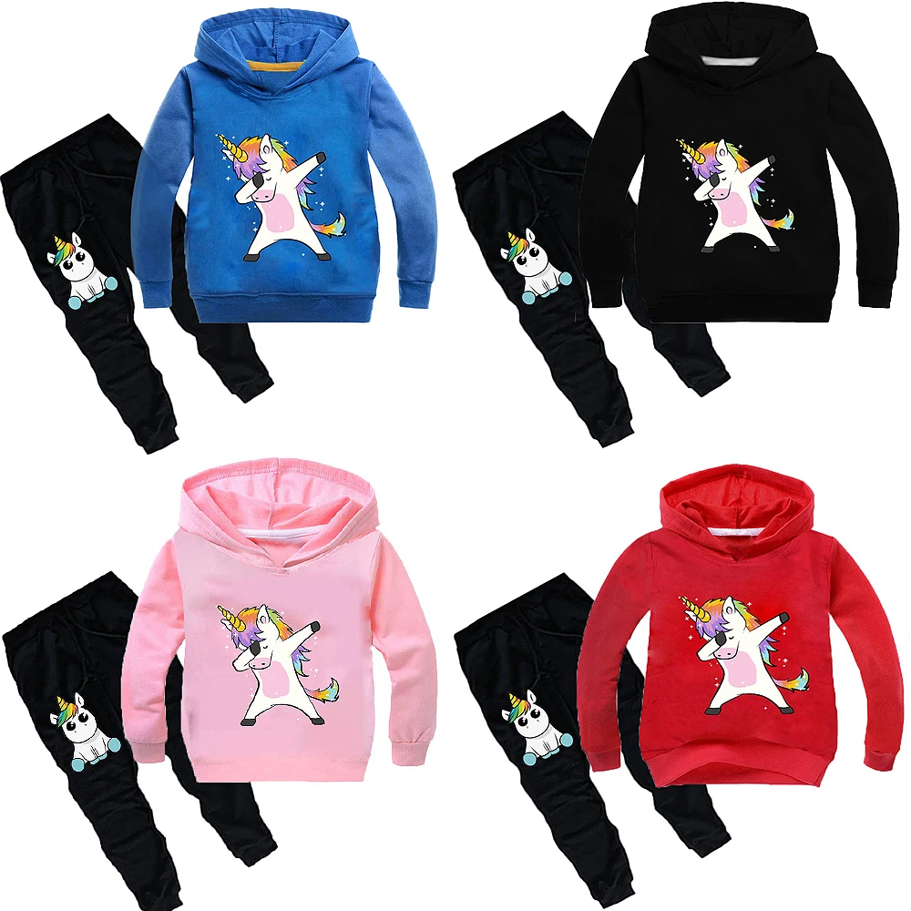 Boys Girls Unicorn Kids Hooded Sweatshirt Pullover Hoodies &amp Long Pants Roblox Cartoon Spring Fall Casual Costumes Outfit Sets | Детская