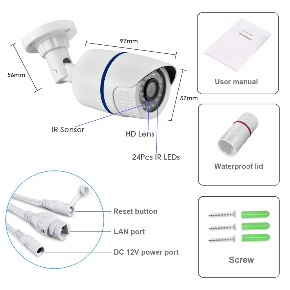 

Gadinan 1080P 2MP 1920*1080 Wireless IP Camera IR Wifi Surveillance Outdoor Waterproof CCTV Security TF Card Slot P2P CamHi