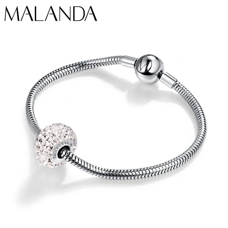 Malanda кристаллы от Swarovski круглые бусины браслет новая мода неповторимый браслет с амулетными подвесками браслет для женщин Свадебные украшения подарок - Окраска металла: White