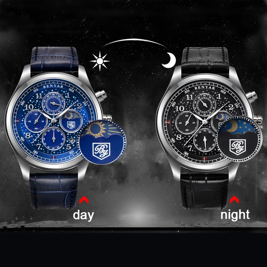 BENYAR кварцевые часы мужские водонепроницаемые спортивные с хронографом для