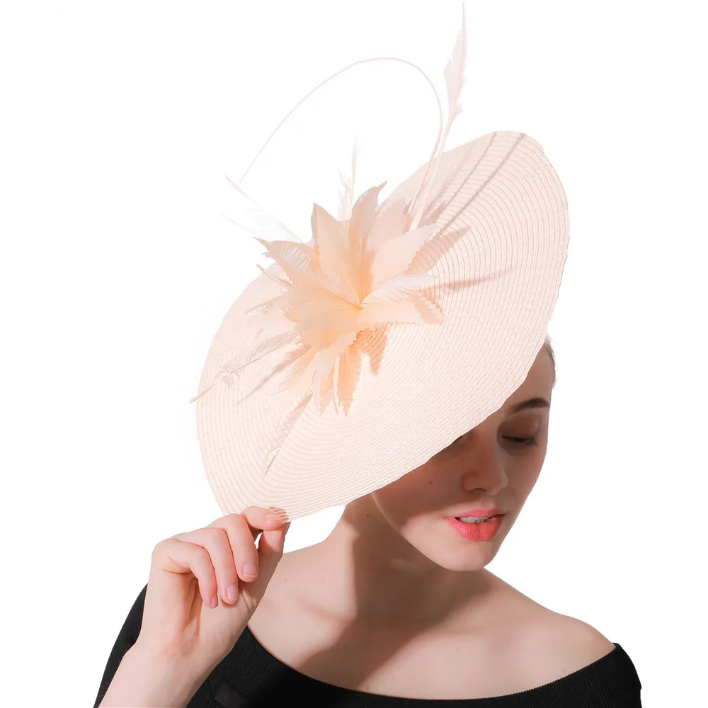 New Champagne Feather Bridal Hats Church Fascinators Headbands Veils Hair Accessories Wedding Fedora Race Event Floral Headwear |