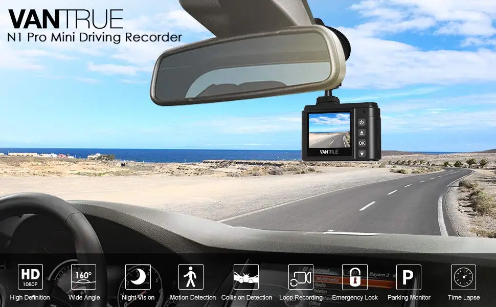 Автомобильный мини-видеорегистратор VANTRUE N1 Pro, 1,5 дюймов, видеорегистратор 1080 P, ночное видение, режим парковки, g-сенсор, обнаружение столкновений