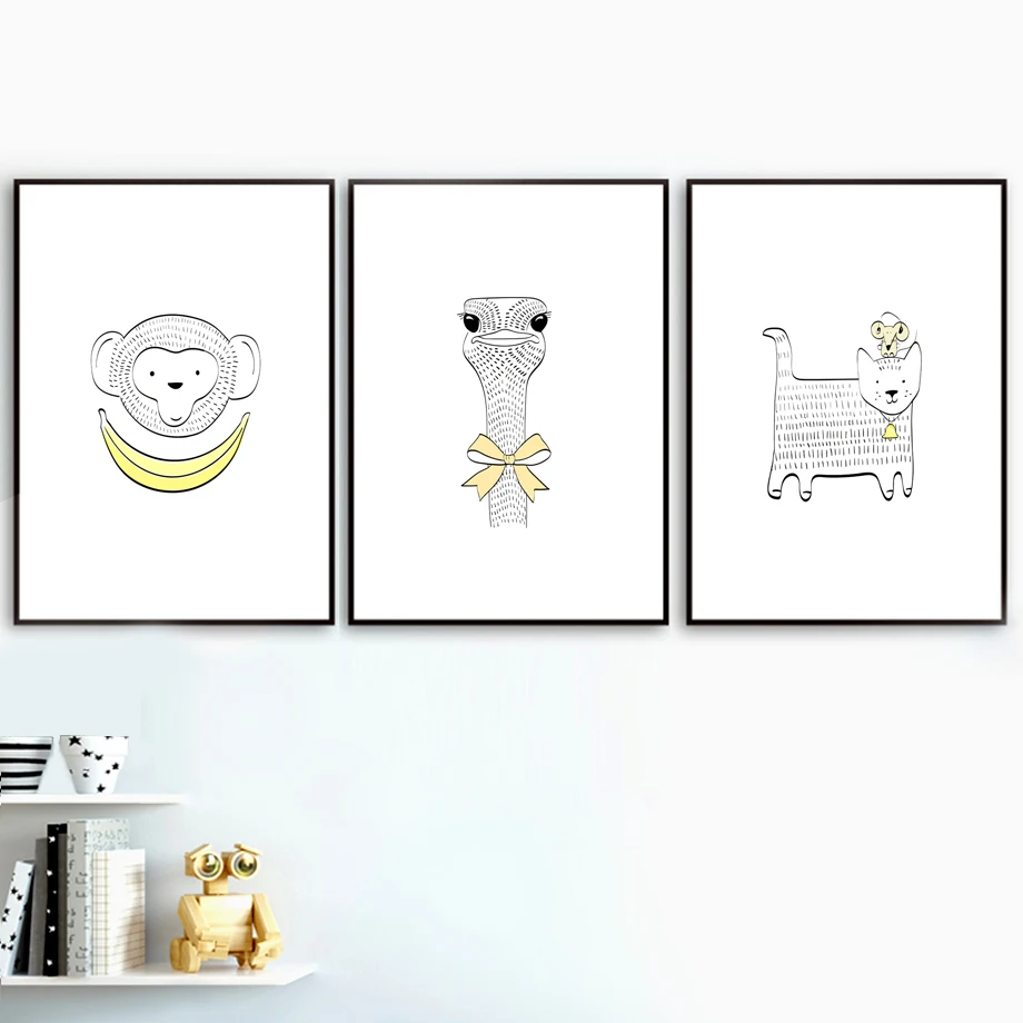 Seal Bear rabbit monkey fox Nursery Prints Wall Art Canvas Painting Nordic Posters And Pictures Baby Kids Room Decor | Дом и сад