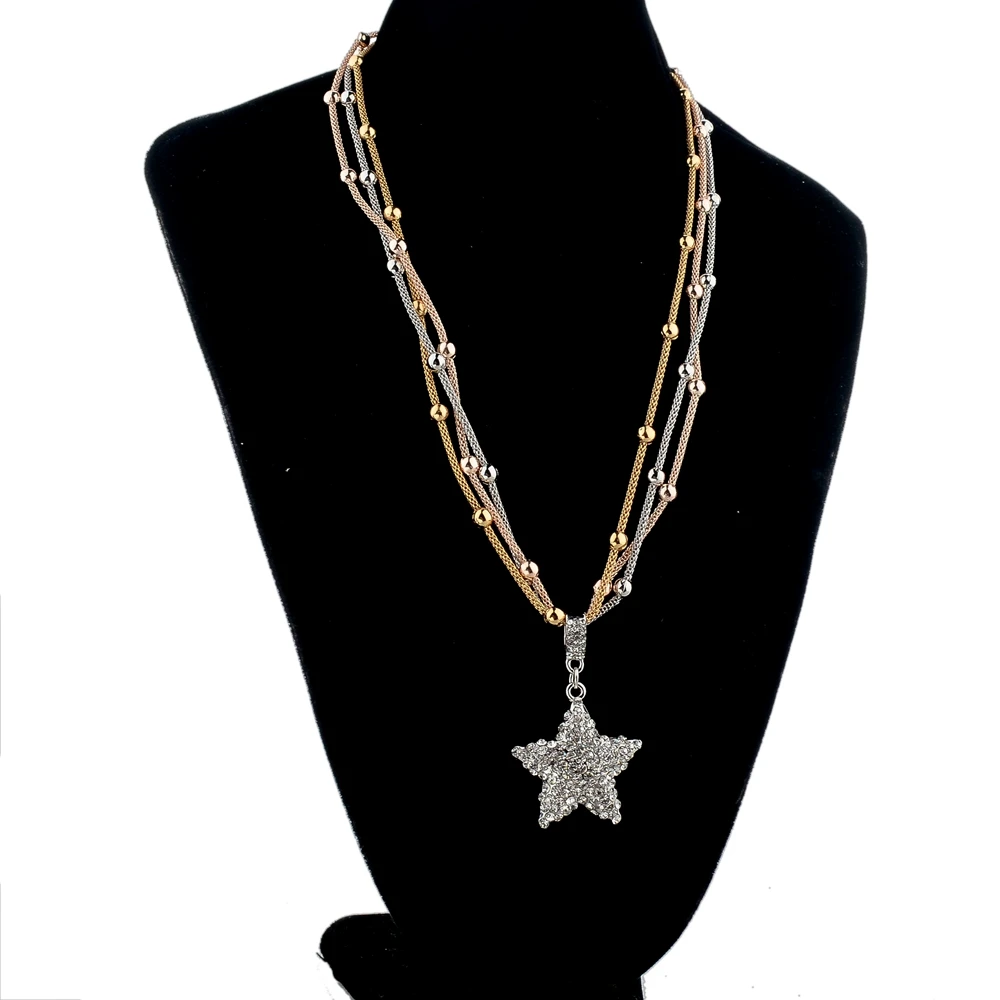 

LongWay necklaces Women Vintage Long Necklace Gold Color Chain Necklace Full Austrian Crystal Star Pendant Necklace SNE140452