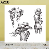 azsg long hair fashion girl clear stampsseals for diy scrapbookingcard makingalbum decorative silicone stamp crafts