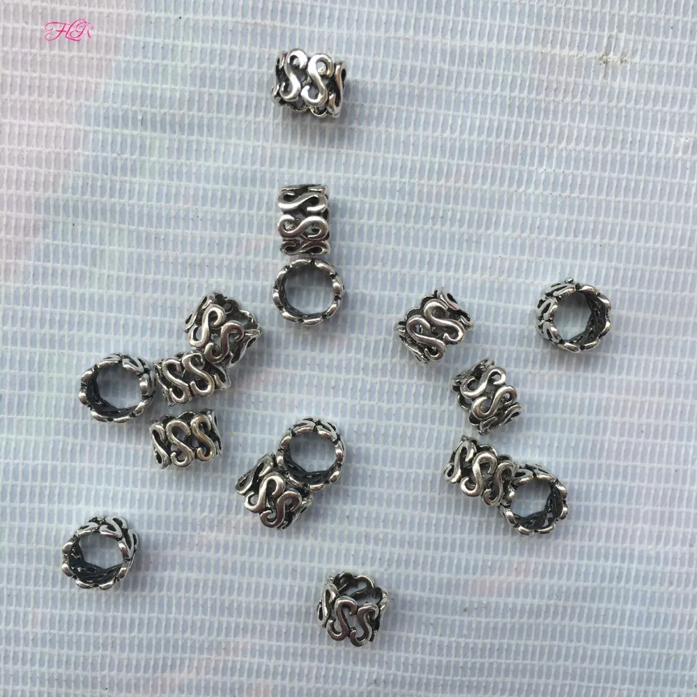 50Pcs Dreadlock Beads Adjustable Hair Braid Cuff Clip 7mm Big Hole Silver Micro Bead for Braiding hair