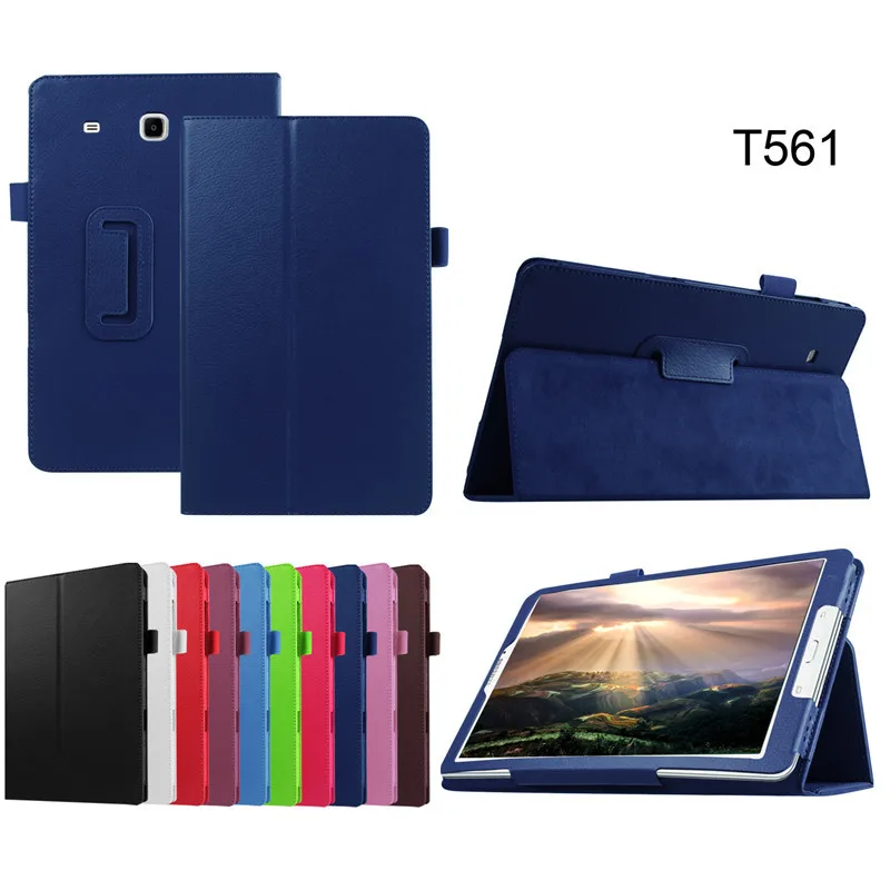 Умный тонкий чехол с текстурой личи для samsung Galaxy Tab E 9," T560 T561 планшет из искусственной кожи защитный чехол с откидной крышкой+ пленка+ ручка