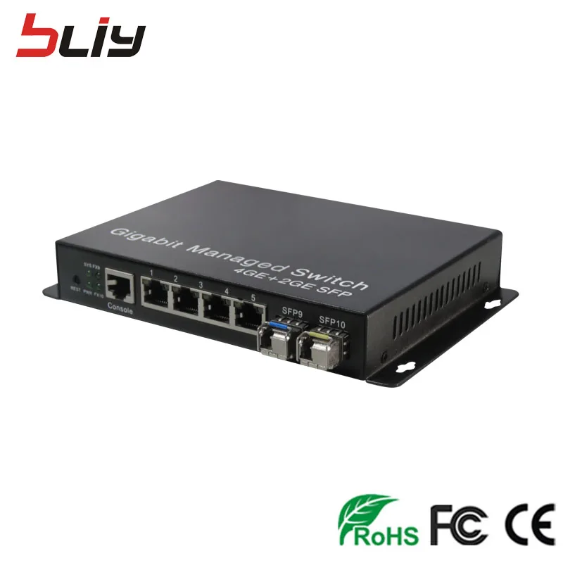 Компактный настольный управляемый медиа конвертер Bliy smart switch Manage с 2 портами SFP и 4