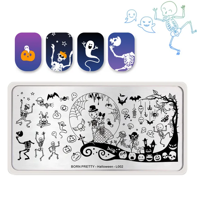 Halloween-L002 BORN PRETTY серия благодарения тиснение темпальт Турция Тыква Хэллоуин фестиваль пластина для стемпинга для нейл-арта DIY маникюр трафарет - Цвет: Halloween-L002