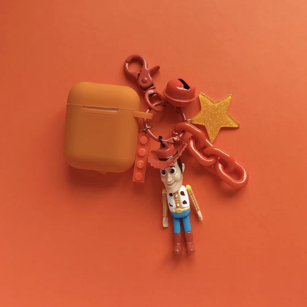 orange Toy Story's Woody Buzz Lightyear защитный силиконовый Bluetooth беспроводной чехол для наушников Apple Airpods 1 2 Чехол с брелком - Цвет: orange