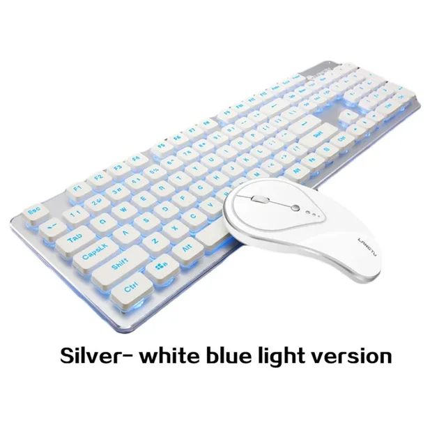White Blue light Беспроводная клавиатура и мышь комбо портативная водонепроницаемая клавиатура 2,4 ггц подключение бесшумная оптическая мышь и клавиатура для пк ноутбука - Цвет: White Blue light