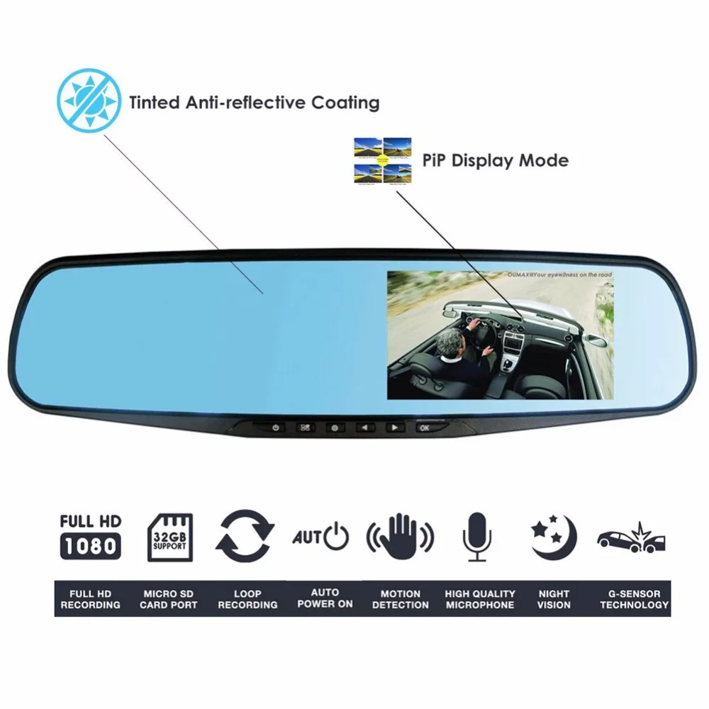 Bosion Автомобильный видеорегистратор Камера AutoFull HD 1080 P Авто Зеркало заднего вида