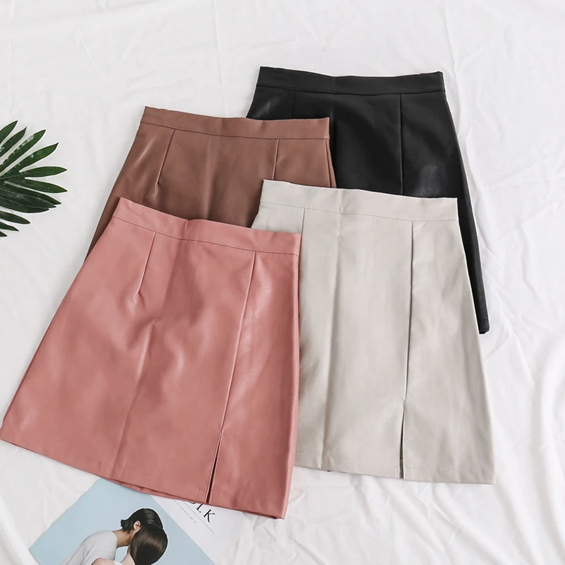 Молодой гы 2018 осень-зима версия Высокая Талия ПУ кожаные юбки женские элегантные