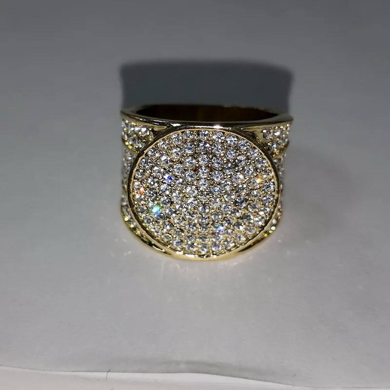Роскошные золотые цвет Iced Out Bling большой круглый кольцо для мужчин хип хоп Micro Pave чешские камни мужской Jewelry интимные аксессуары L5N950