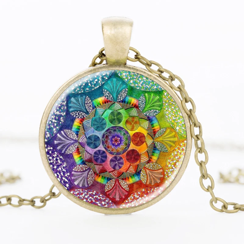 SUTEYI Fashion Handmade Henna Yoga Necklace Om Symbol Buddhism Mandala Pendant Art Pattern Glass Necklaces Jewelry For Women | Украшения и - Фото №1