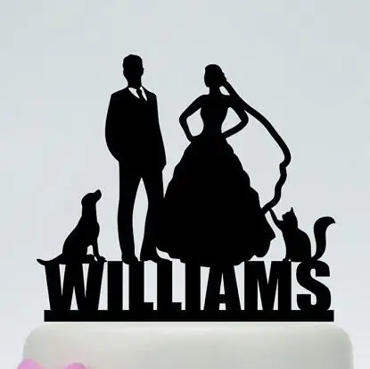 Персонализированные топперы для свадебного торта с изображением собаки и кошки