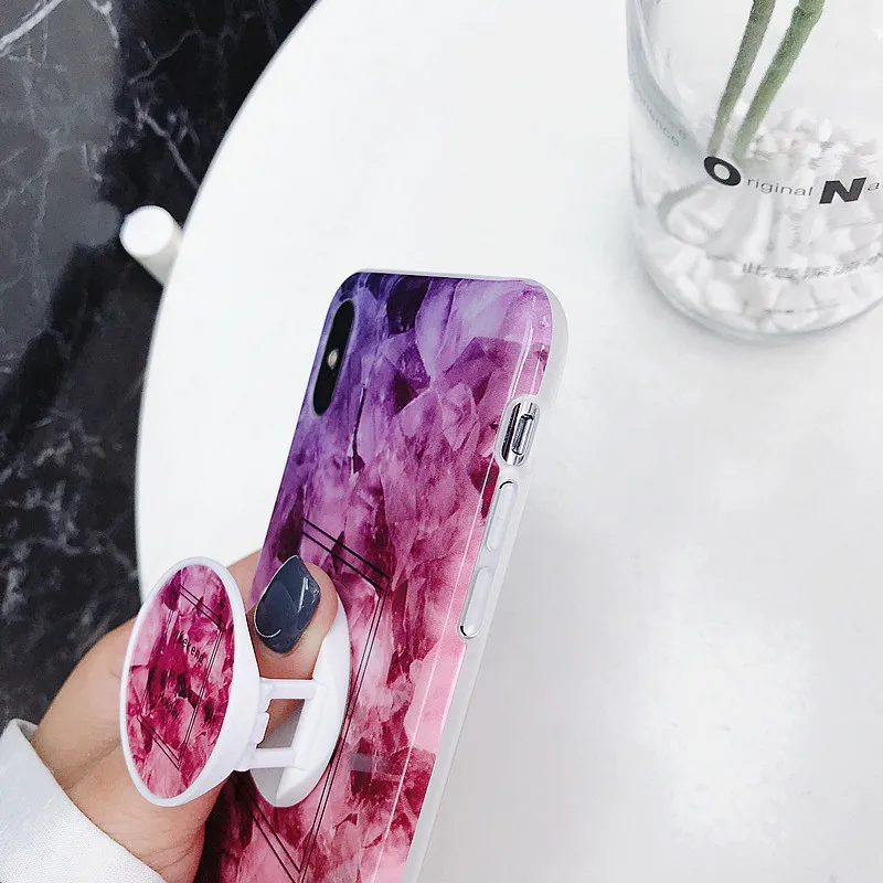 Глянцевый чехол для телефона с подставкой и мраморным рисунком iPhone 11 12 Mini Pro XS Max XR