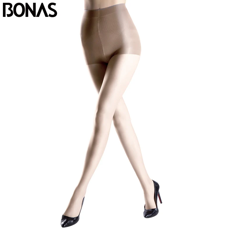 Женские прозрачные колготки BONAS 15D однотонные черные нейлоновые из полиэстера|nylon