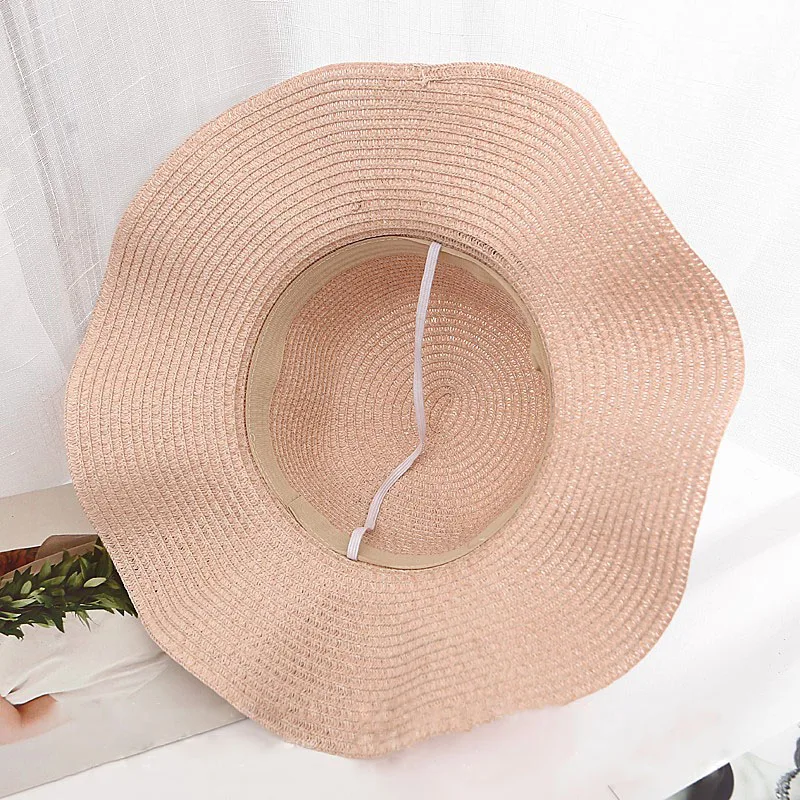 

Sun Hats Women Wide Brim Pearl Pendant Bow Ruffles Sunshade Straw Weaving Summer Beach Outdoor Womens Hat Elegant Sweet Trendy