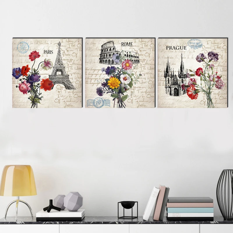 Tower modern square canvas painting countryside art prints 3 psc home deco wall pictures for restaurant living room study shop | Дом и сад