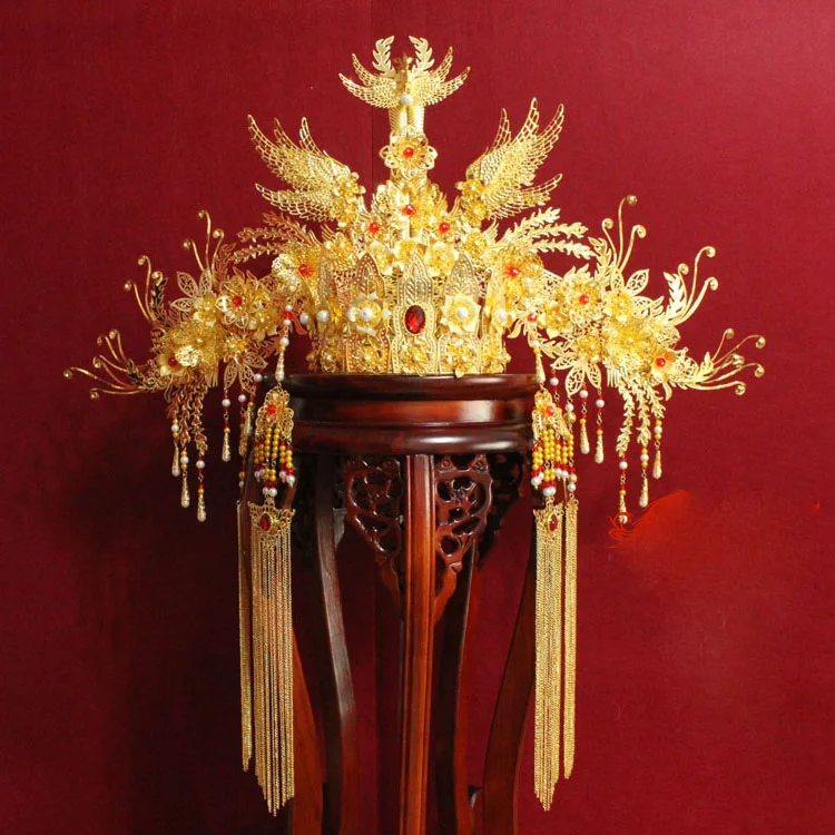 Красная Золотая тиара Феникс Принцесса волосы императрицы традиционная
