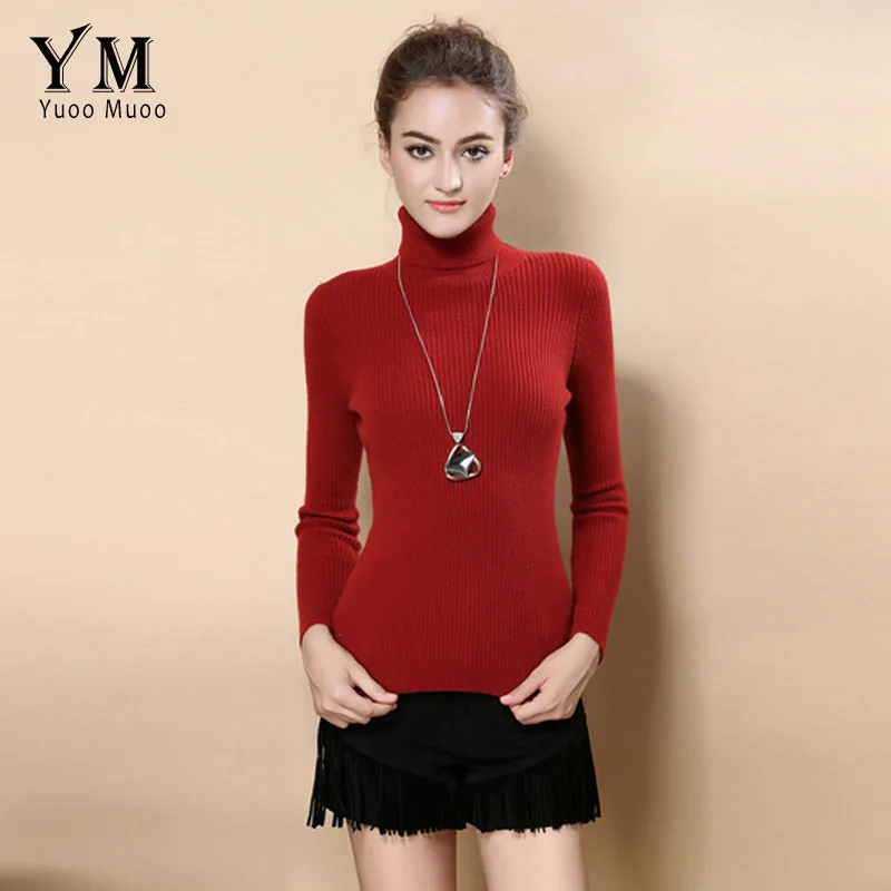 Iron Red YuooMuoo, высококачественный Женский свитер, новинка, водолазка, пуловер, зимние топы, однотонный кашемировый свитер, Осенний женский свитер, горячая распродажа - Цвет: Iron Red