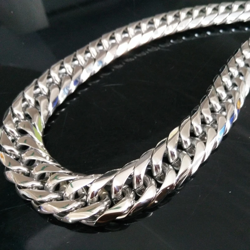 Ожерелье из кубинской панцирной цепи колье нержавеющей стали серебристого цвета