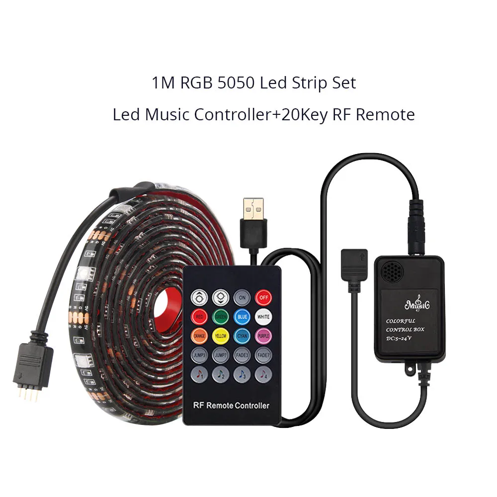 USB светодиодный светильник, комплект, Bluetooth контроллер RGB 5050 для ТВ, фоновый светильник, Диодная лента IP20/IP65, водонепроницаемая, 0,5 м 1 м 2 м - Испускаемый цвет: 1M Music Set