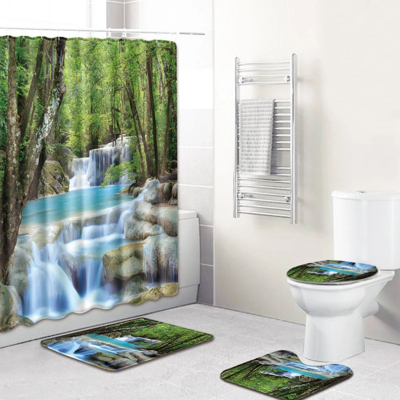 3D занавеска для душа с рисунком водопада коврик ванной набор нескользящих