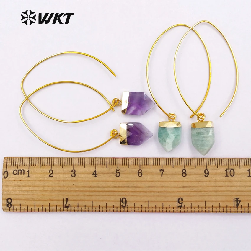 WT-E412 2018 Новое поступление женские серьги из натурального камня 24K металлические