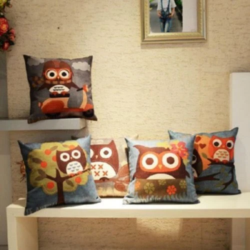 2015 новый квадратный хлопок холст симпатичные наволочка сова цифровой