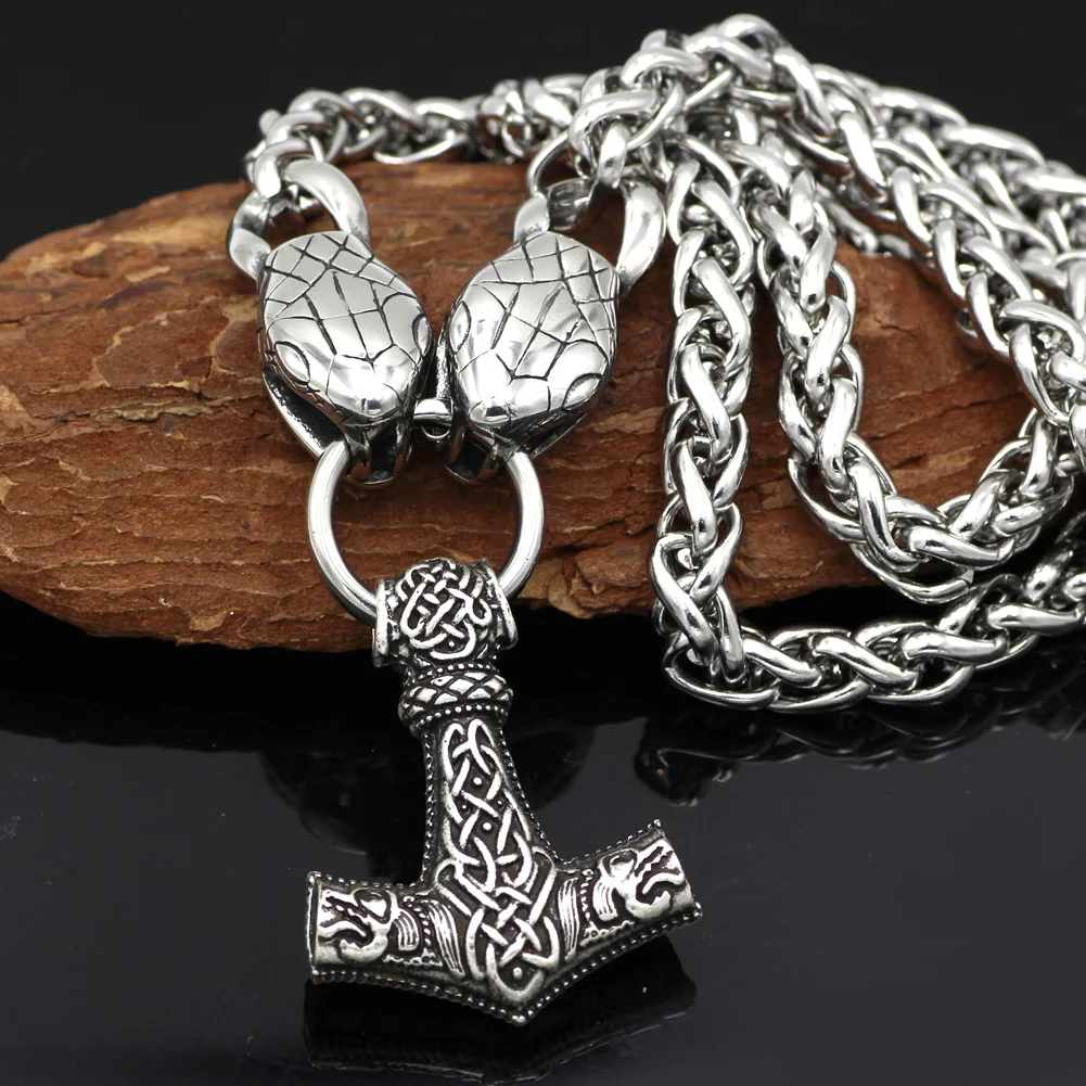 Мужская змеиная голова stainelss с подвеской thor hammer ожерелье подарочной сумкой