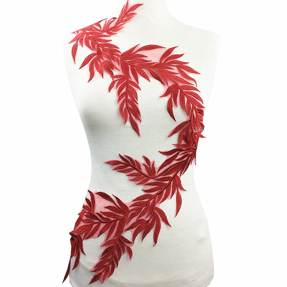 

4pc Large Bamboo Embroidered Patch Leaf Patches Plant Embroidery Applique Sew On Patches For Clothing Parches 22x57cm AC1165