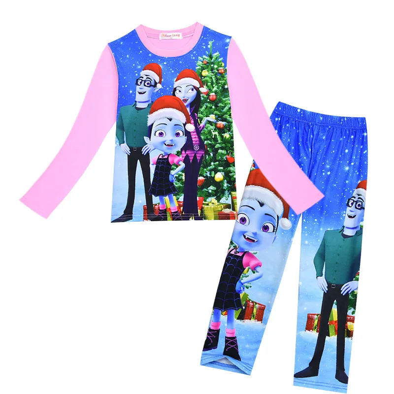 Рождество для маленьких девочек Vampirina пижамы 2 шт. комплект Vampirinas комплект одежды тролли пижамы комплект из двух предметов осень детская одежда